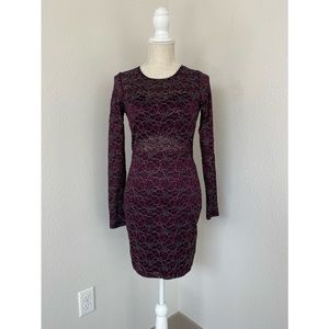 Express Open-Back Bodycon Wine/Burgundy Lace Dress, Size Small